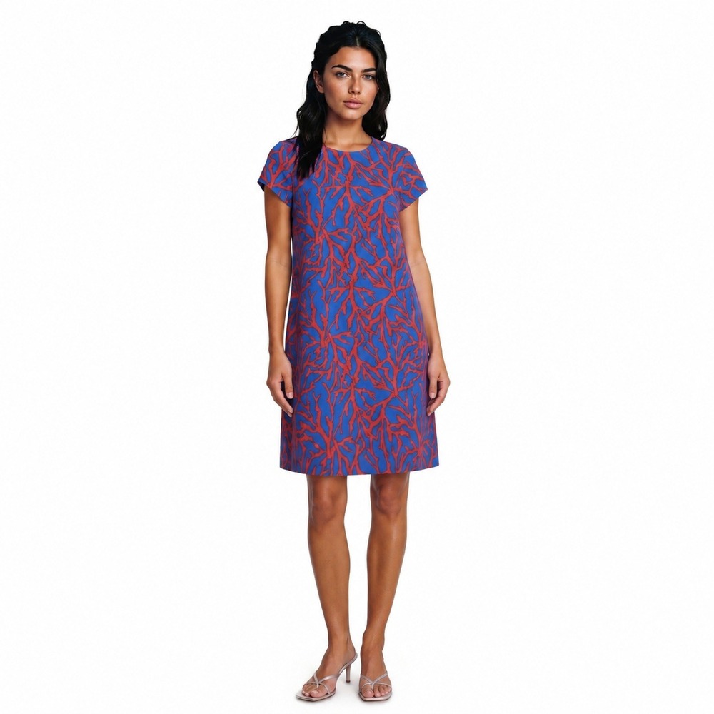 J.McLaughlin Shift Dress Women's Size Medium Blue Orange Coral Print